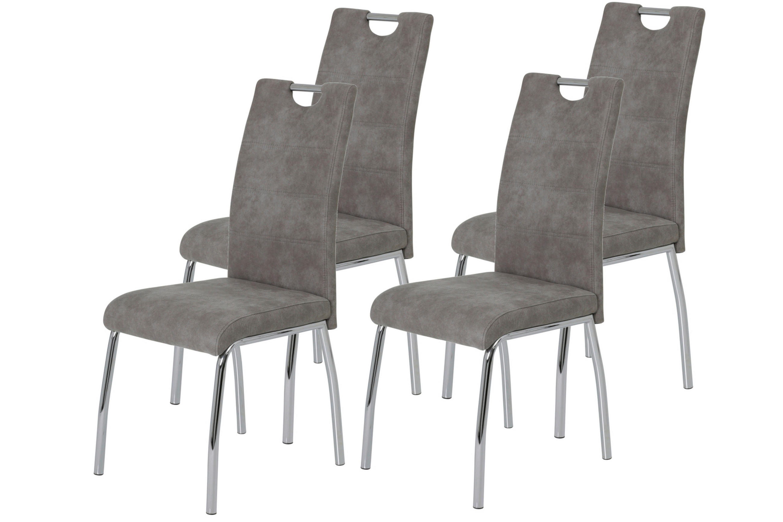 STUHL-SET 4 Stück  in Stahl Mikrofaser  - Chromfarben/Grau, MODERN, Textil/Metall (44/98/61cm) - MID.YOU