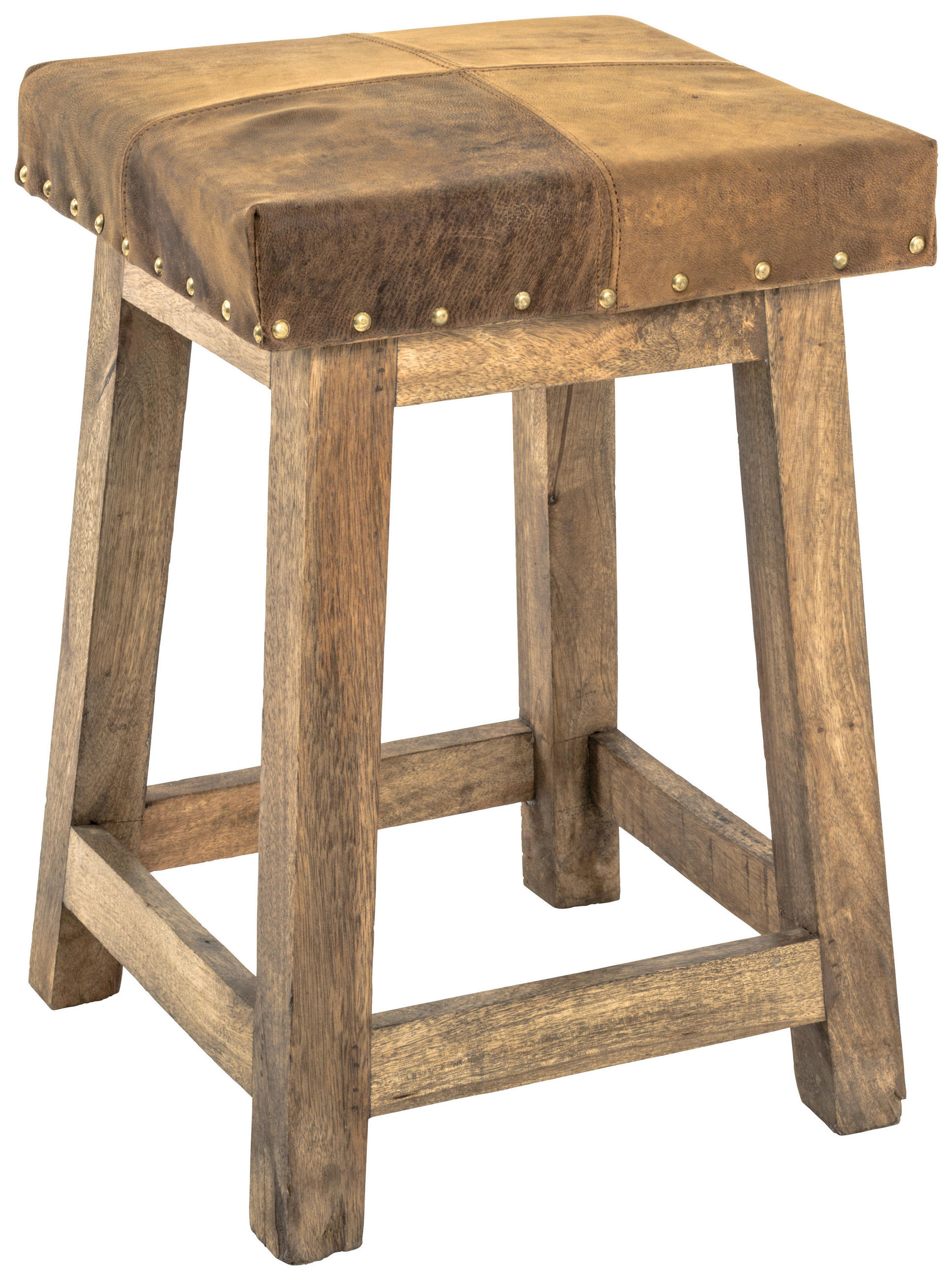 Hocker in Holz, Leder Braun, Naturfarben, Hellbraun