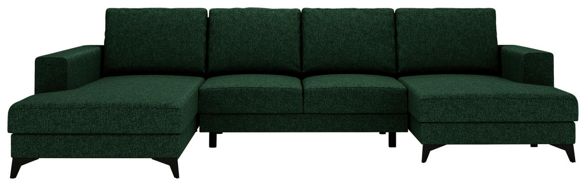 WOHNLANDSCHAFT Grün Flachgewebe  - Schwarz/Grün, Design, Textil/Metall (190/339/156cm) - Livetastic