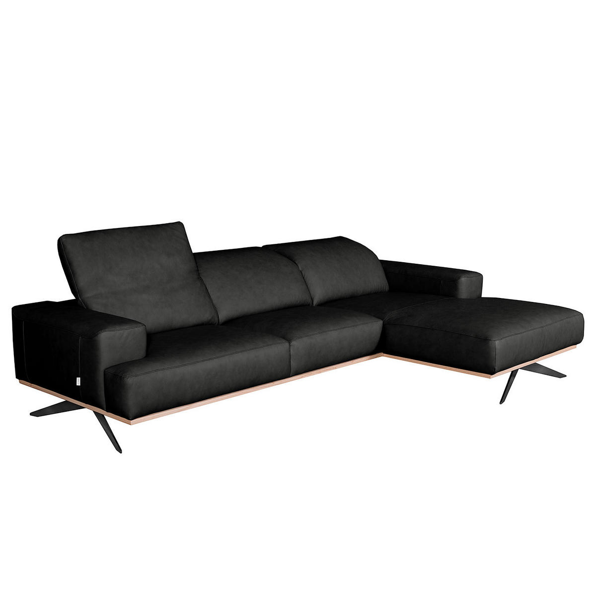 ECKSOFA  in Echtleder Schwarz  295/187 cm  - Schwarz, Design, Leder/Metall (295/187cm) - Livetastic