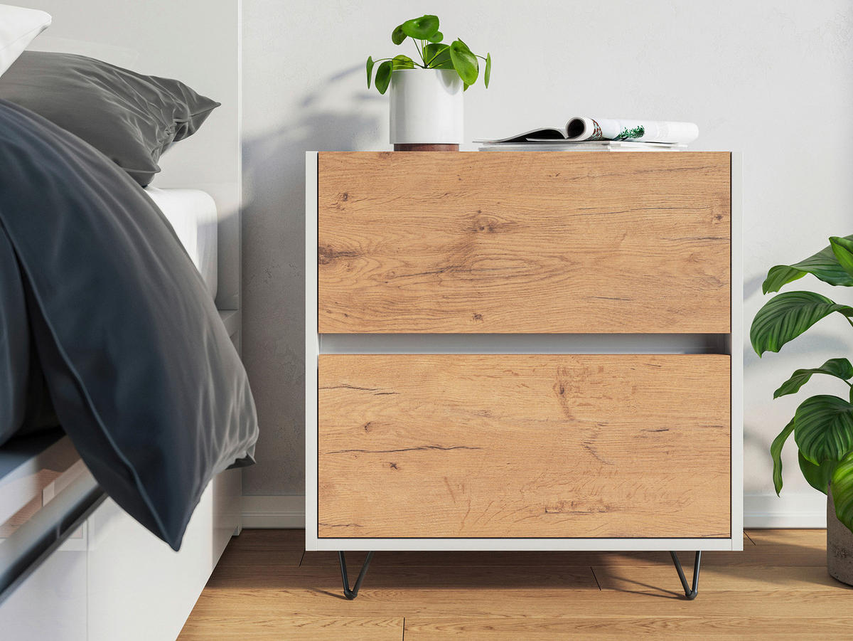 NACHTTISCH 61,2/65/42 cm  - Eichefarben/Schwarz, Basics, Holzwerkstoff/Metall (61,2/65/42cm) - MID.YOU