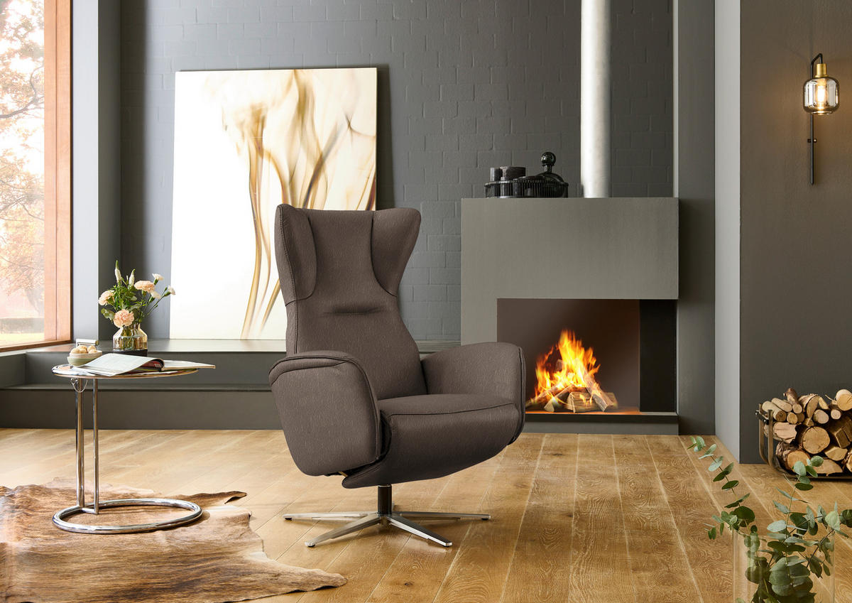 RELAXSESSEL Leder Dunkelbraun  - Dunkelbraun/Schwarz, Design, Leder/Metall (75/106/86cm) - Valdera