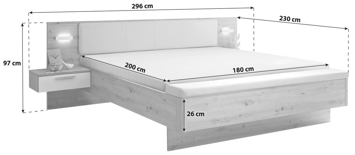POSTELJA 180 cm   x 200 cm  , tekstil, leseni material bela, hrast artisan  - črna/bela, Moderno, umetna masa/tekstil (180/200cm) - Livetastic