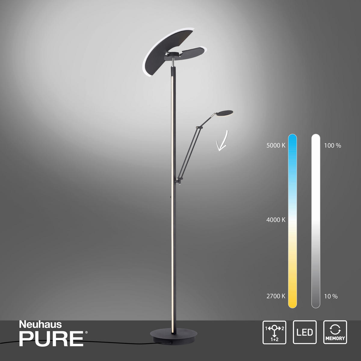 LED STOJACÍ LAMPA, 87/44/202 cm - antracitová, Design, kov/plast (87/44/202cm)