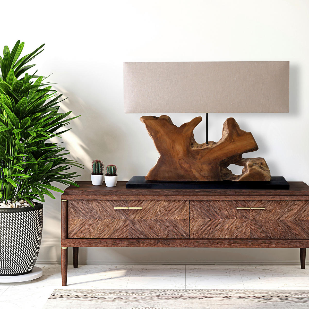 TISCHLEUCHTE 80/59/20 cm   - Beige/Schwarz, Design, Holz/Textil (80/59/20cm) - P & B