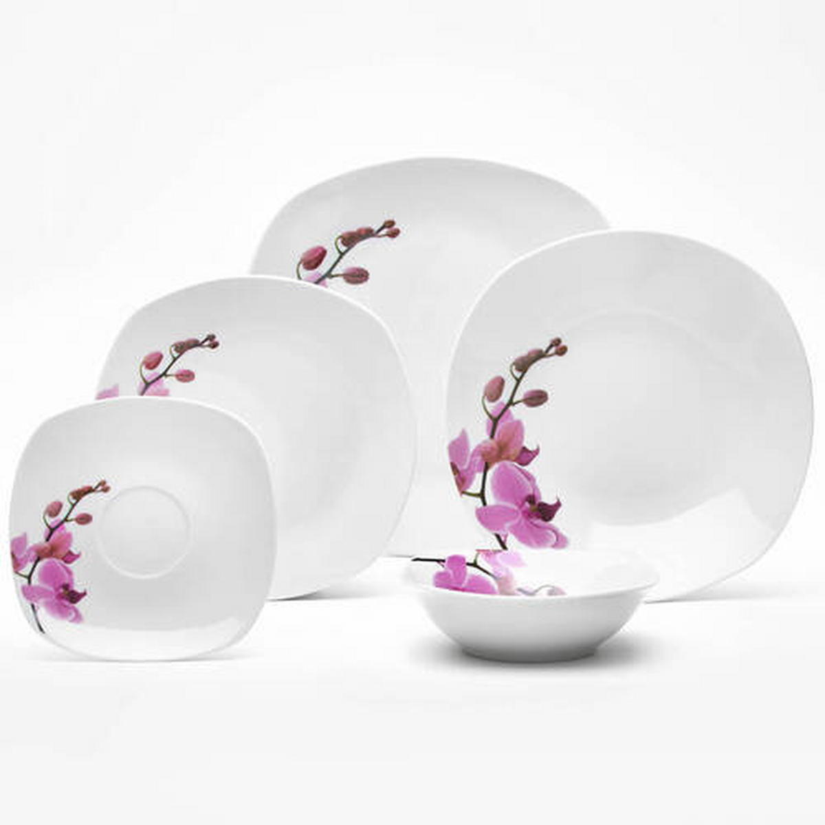 KOMBISERVICE Kyoto 32-teilig  - Weiss/Magenta, Konventionell, Keramik - Van Well