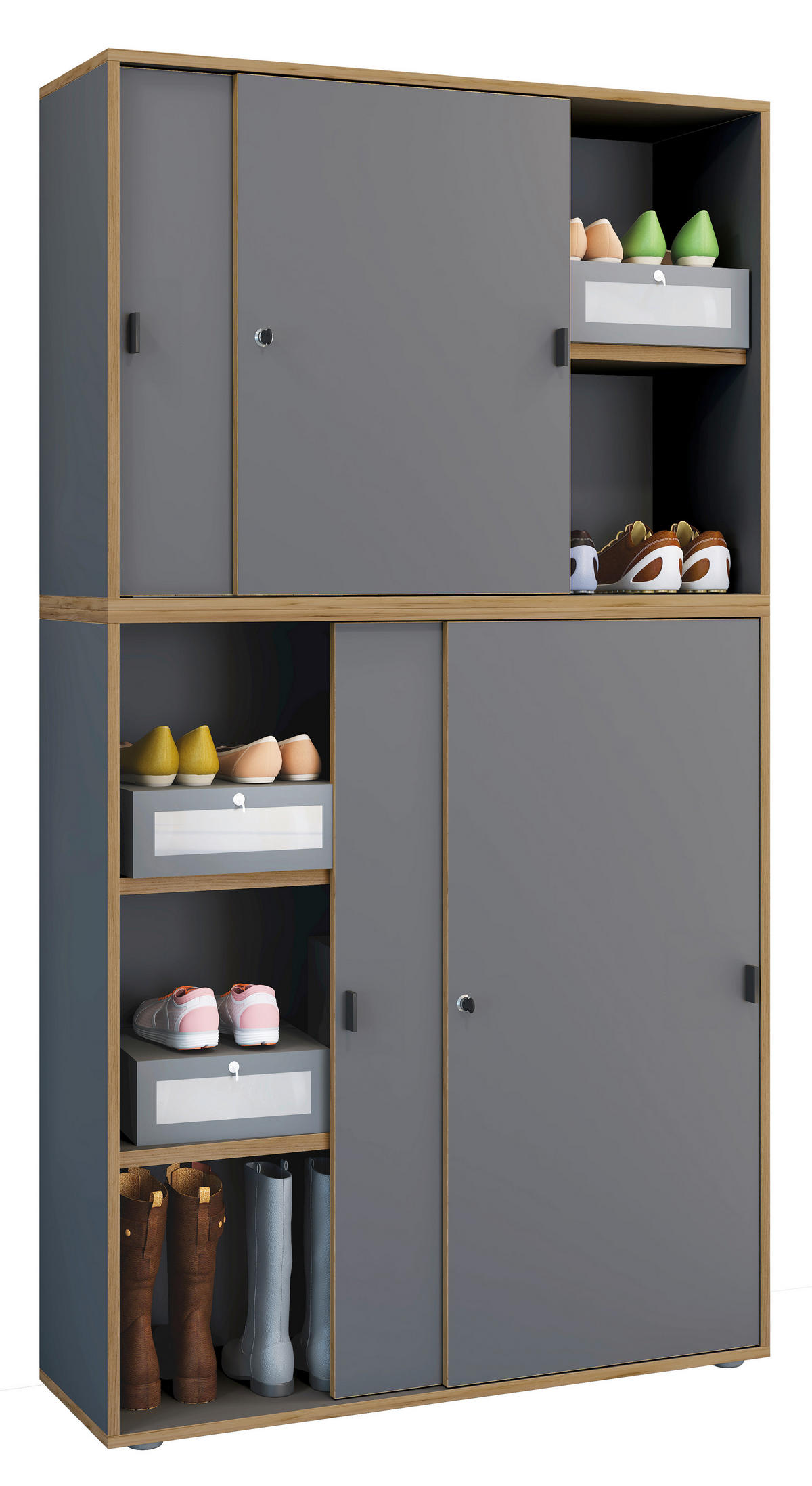 SCHUHSCHRANK  in 100/183/37 cm  - Honigeiche/Anthrazit, Design, Holzwerkstoff/Kunststoff (100/183/37cm) - MID.YOU