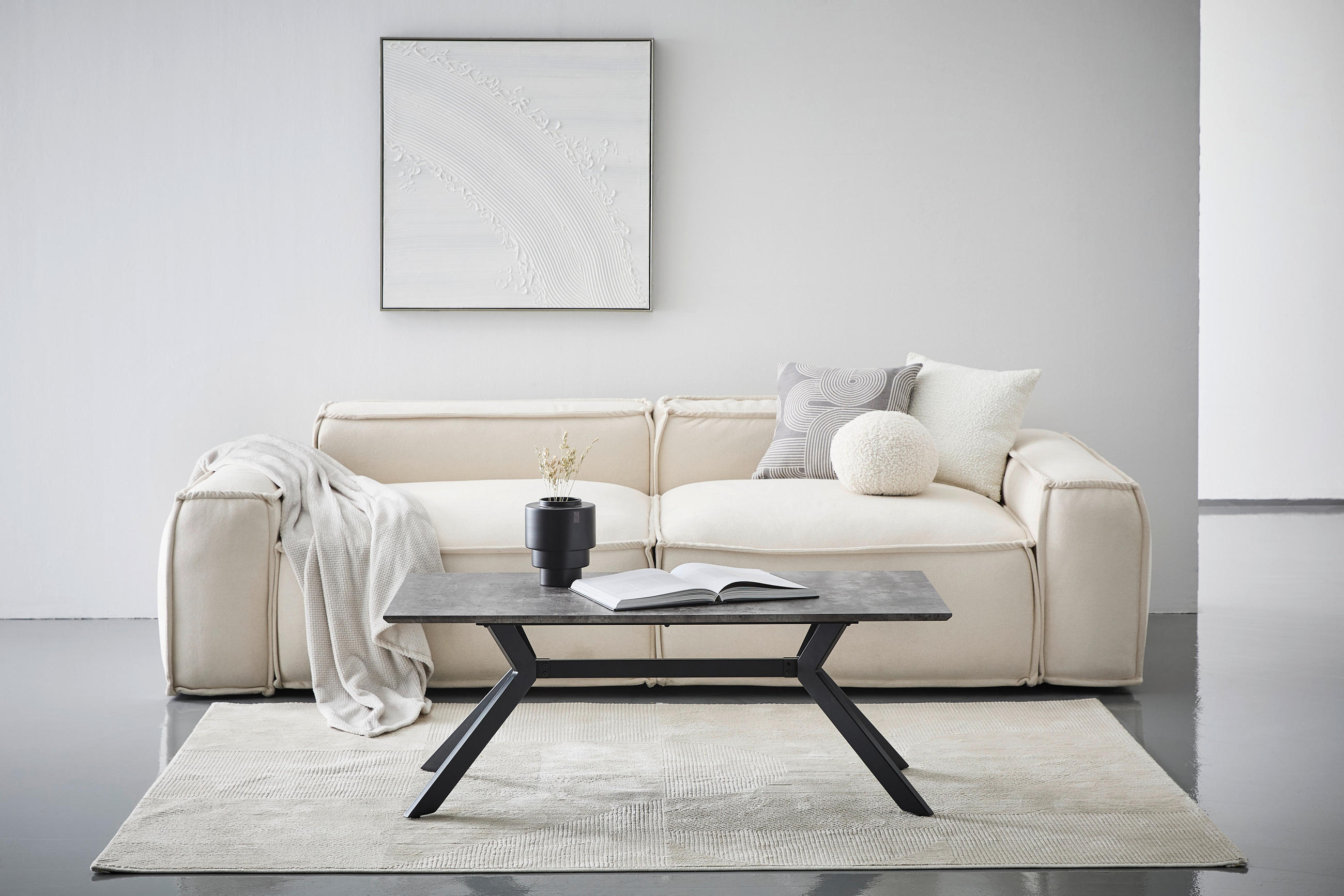 COUCHTISCH in Metall, Holzwerkstoff  - Hellgrau/Schwarz, Design, Holzwerkstoff/Metall (120/45/60cm) - Livetastic