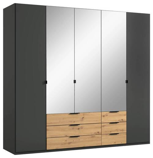 KLEIDERSCHRANK 225/208/58 cm 5-türig Graphitfarben, Eiche Artisan  - Schwarz/Graphitfarben, Design, Glas/Holzwerkstoff (225/208/58cm) - Boxxx