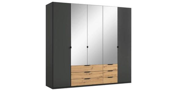 DREHTÜRENSCHRANK  in Graphitfarben, Eiche Artisan  - Schwarz/Graphitfarben, Design, Glas/Holzwerkstoff (225/210/58cm) - Carryhome