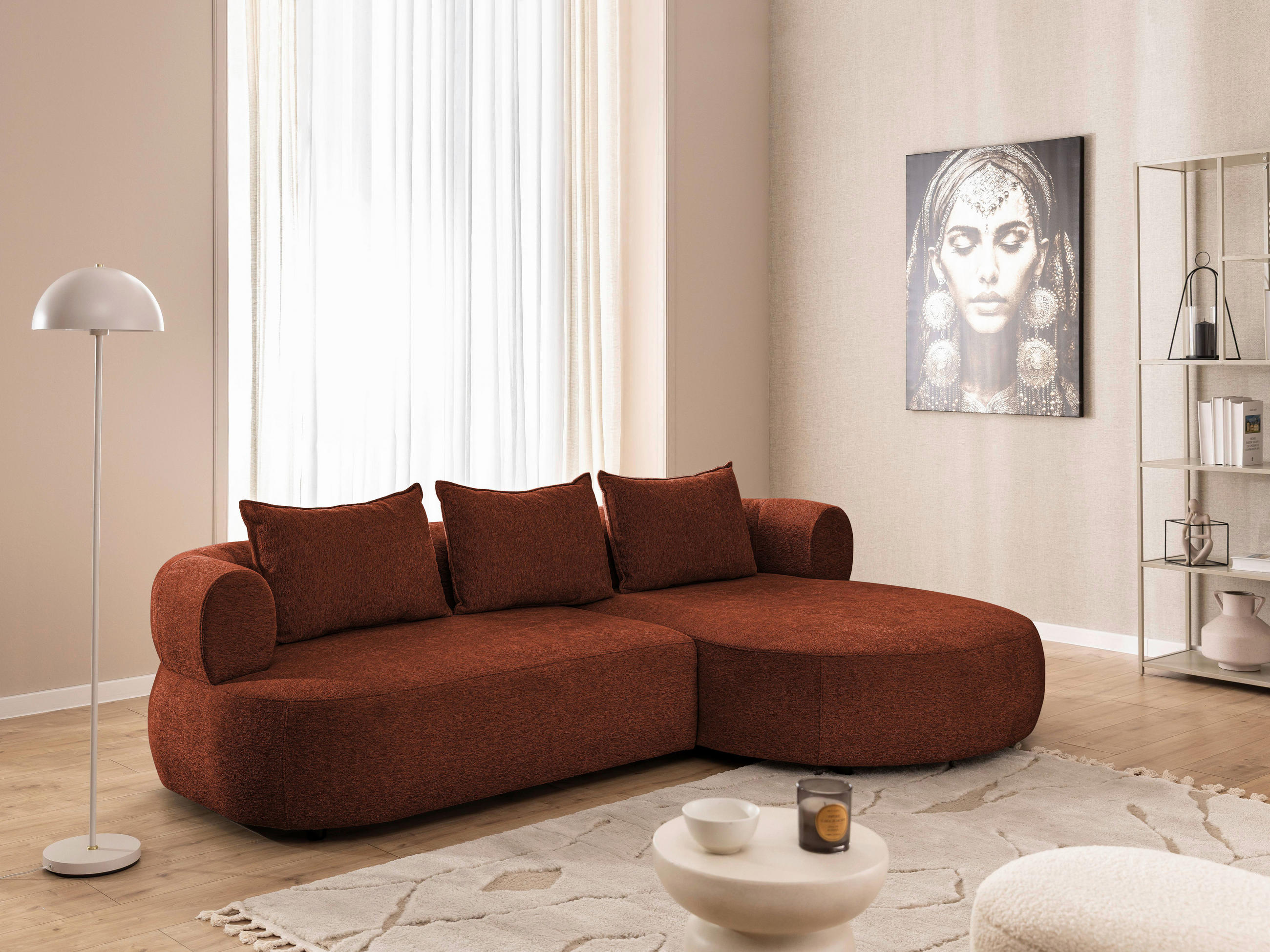 ECKSOFA in Chenille Rostfarben - Rostfarben/Schwarz, Design, Kunststoff/Textil (256/156cm) - Livetastic