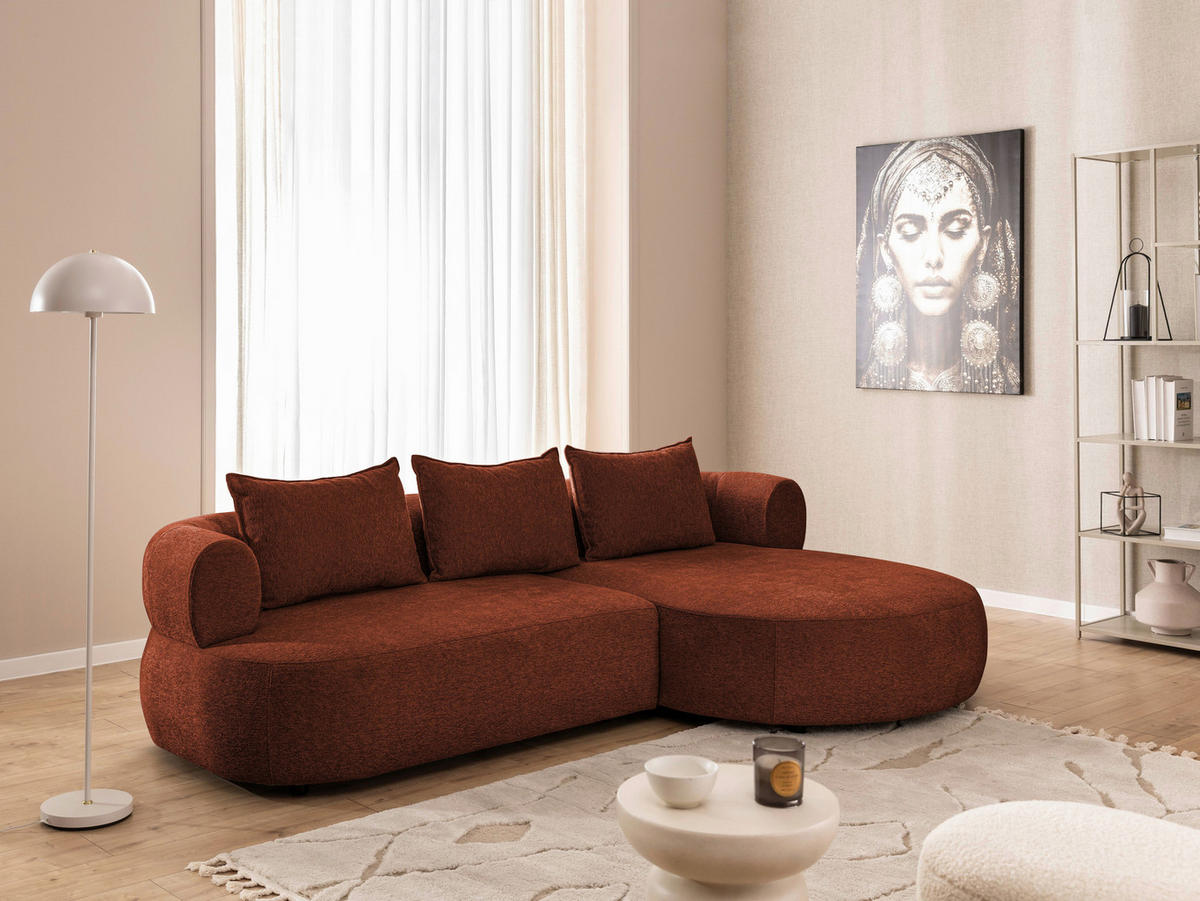 ECKSOFA in Chenille Rostfarben  - Rostfarben/Schwarz, Design, Kunststoff/Textil (256/156cm) - Livetastic