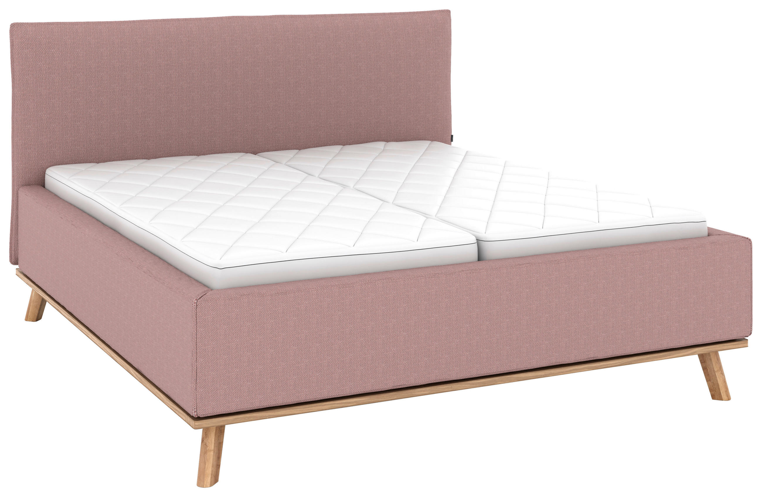POLSTERBETT 160/200 cm,  in Altrosa, Matratze, Lattenrost, Bettkasten, H3 + H3 = fest  - Eichefarben/Altrosa, Design, Holz/Textil (160/200cm) - Musterring