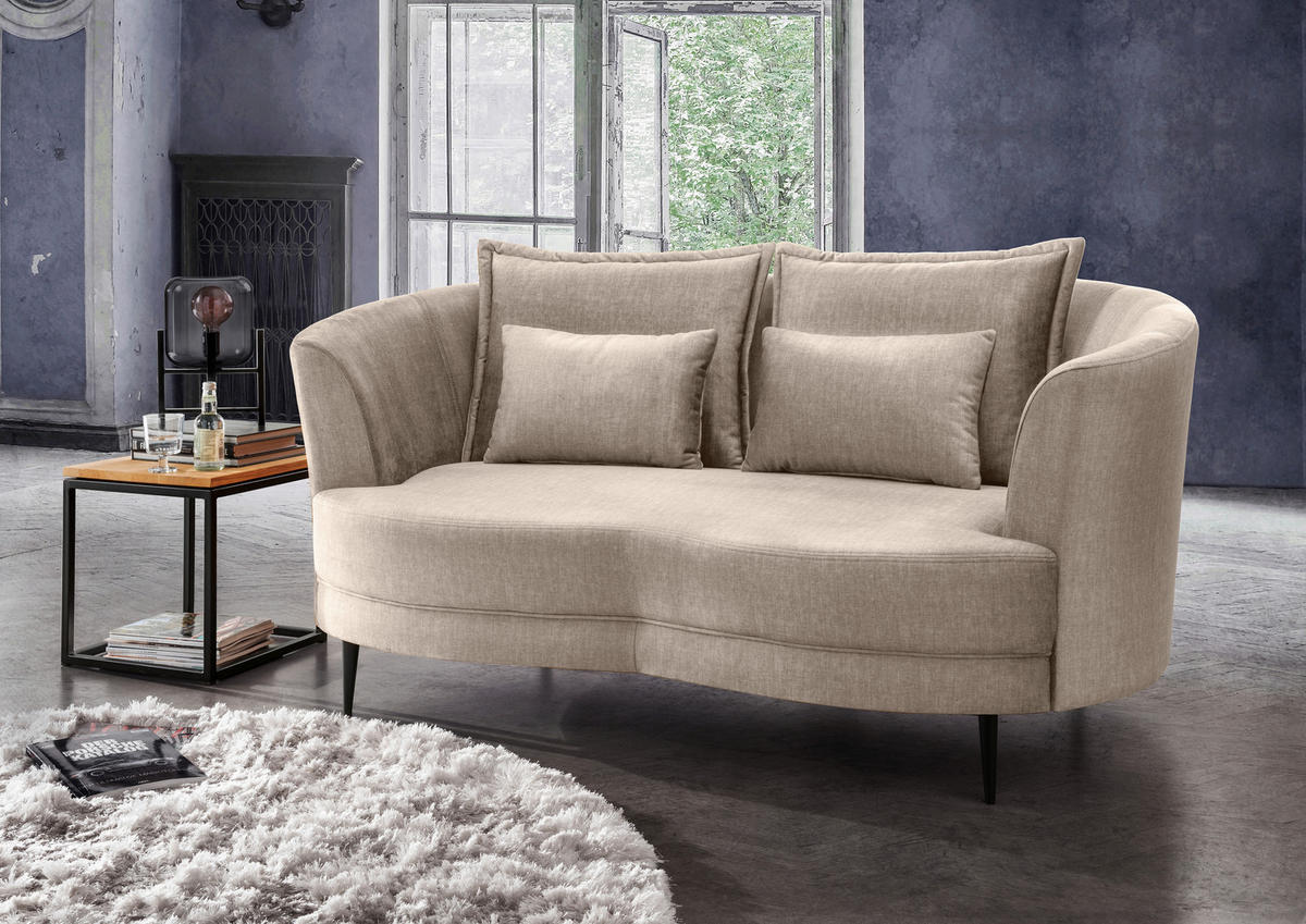 2-SITZER-SOFA in Velours Beige  - Beige/Schwarz, Modern, Textil/Metall (179/85/101cm) - Livetastic