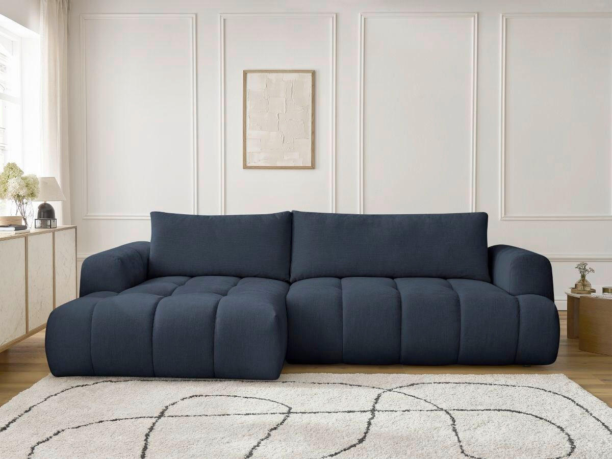 ECKSCHLAFSOFA FUJI Leinenoptik Dunkelblau  inkl.  - Schwarz/Dunkelblau, MODERN, Kunststoff/Textil (160/292cm)