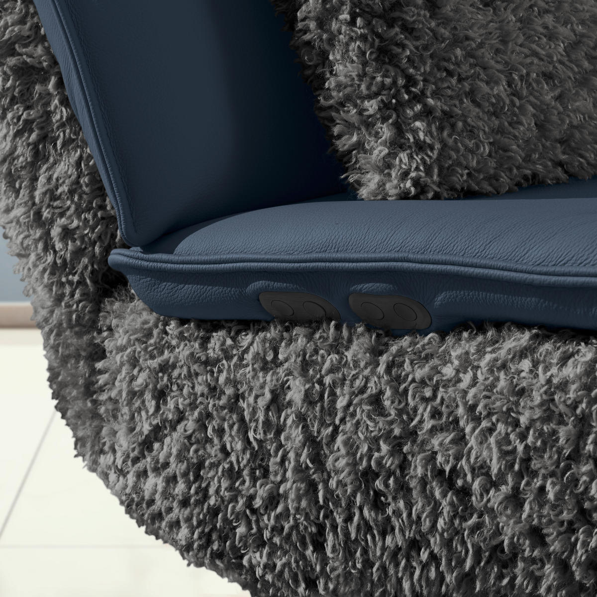 2-SITZER-SOFA  in Hochflor Echtleder Anthrazit, Blau  - Blau/Anthrazit, Design, Leder/Holz (240/65/104cm) - Koinor