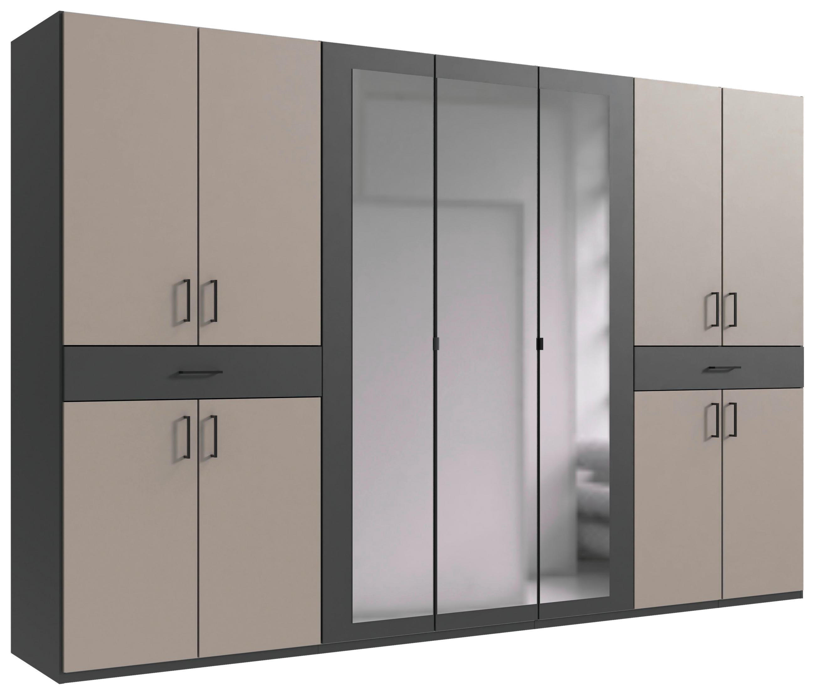 DREHTÜRENSCHRANK in Graphitfarben, Sahara  - Schwarz/Graphitfarben, Konventionell, Glas/Holzwerkstoff (313/208/58cm) - Carryhome