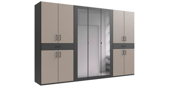 DREHTÜRENSCHRANK in Graphitfarben, Sahara - Schwarz/Graphitfarben, KONVENTIONELL, Glas/Holzwerkstoff (313/208/58cm) - Carryhome