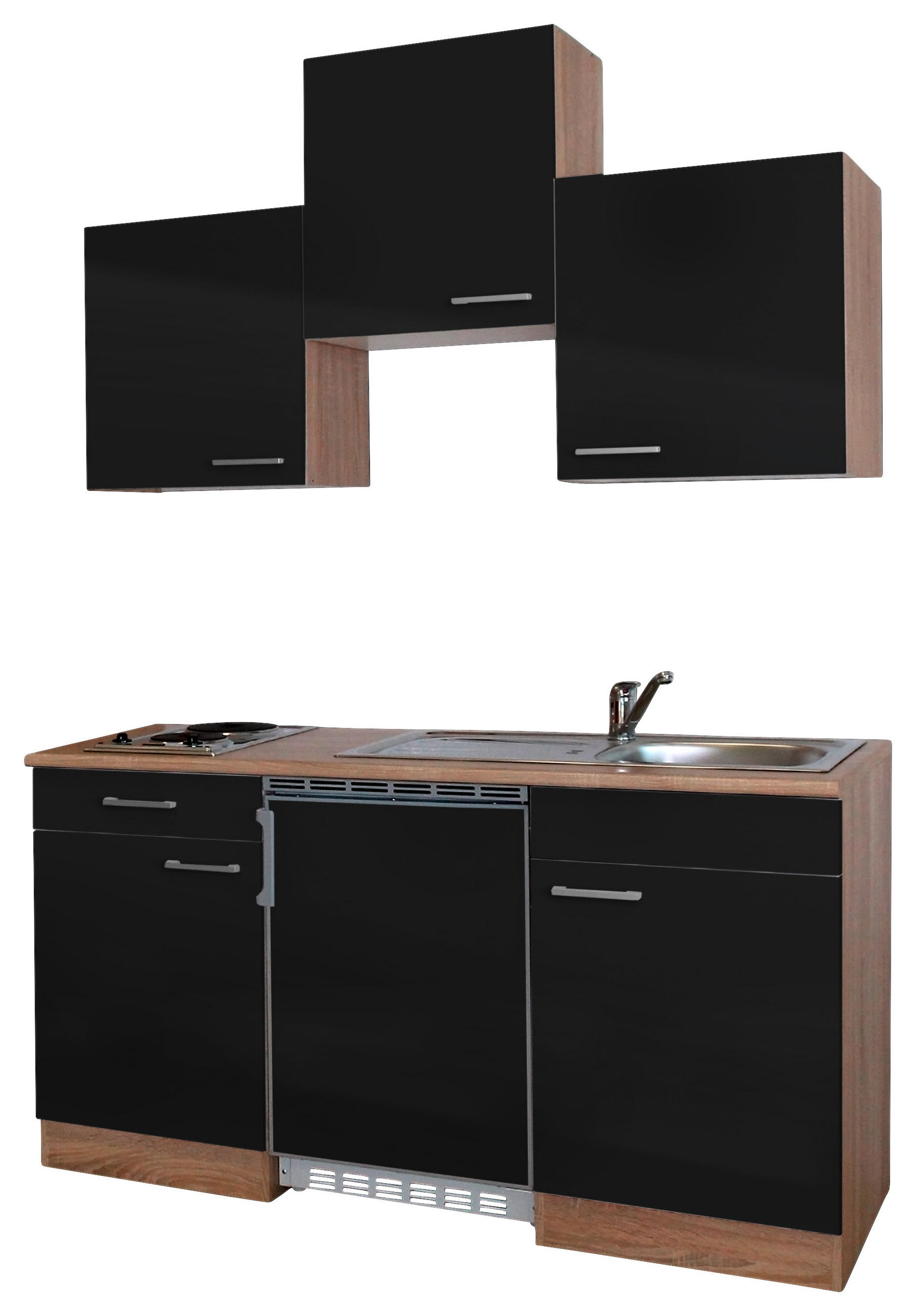 MINIKÜCHE 150 cm   in Schwarz, Eichefarben  - Eichefarben/Schwarz, Basics, Holzwerkstoff (150cm) - Respekta
