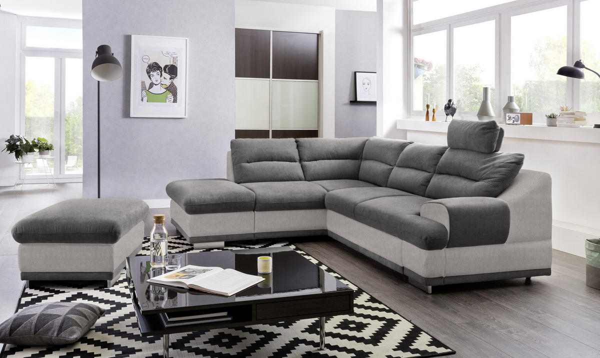 ECKSOFA Hellgrau, Anthrazit Velours  - Chromfarben/Beige, KONVENTIONELL, Textil/Metall (217/264cm) - MID.YOU