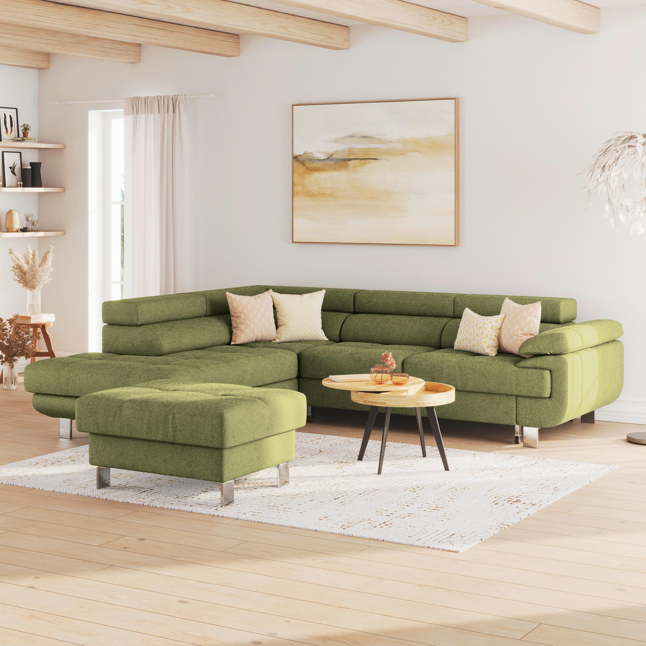 ECKSOFA Khaki Drell  - Khaki, MODERN, Textil/Metall (230/270cm) - MID.YOU