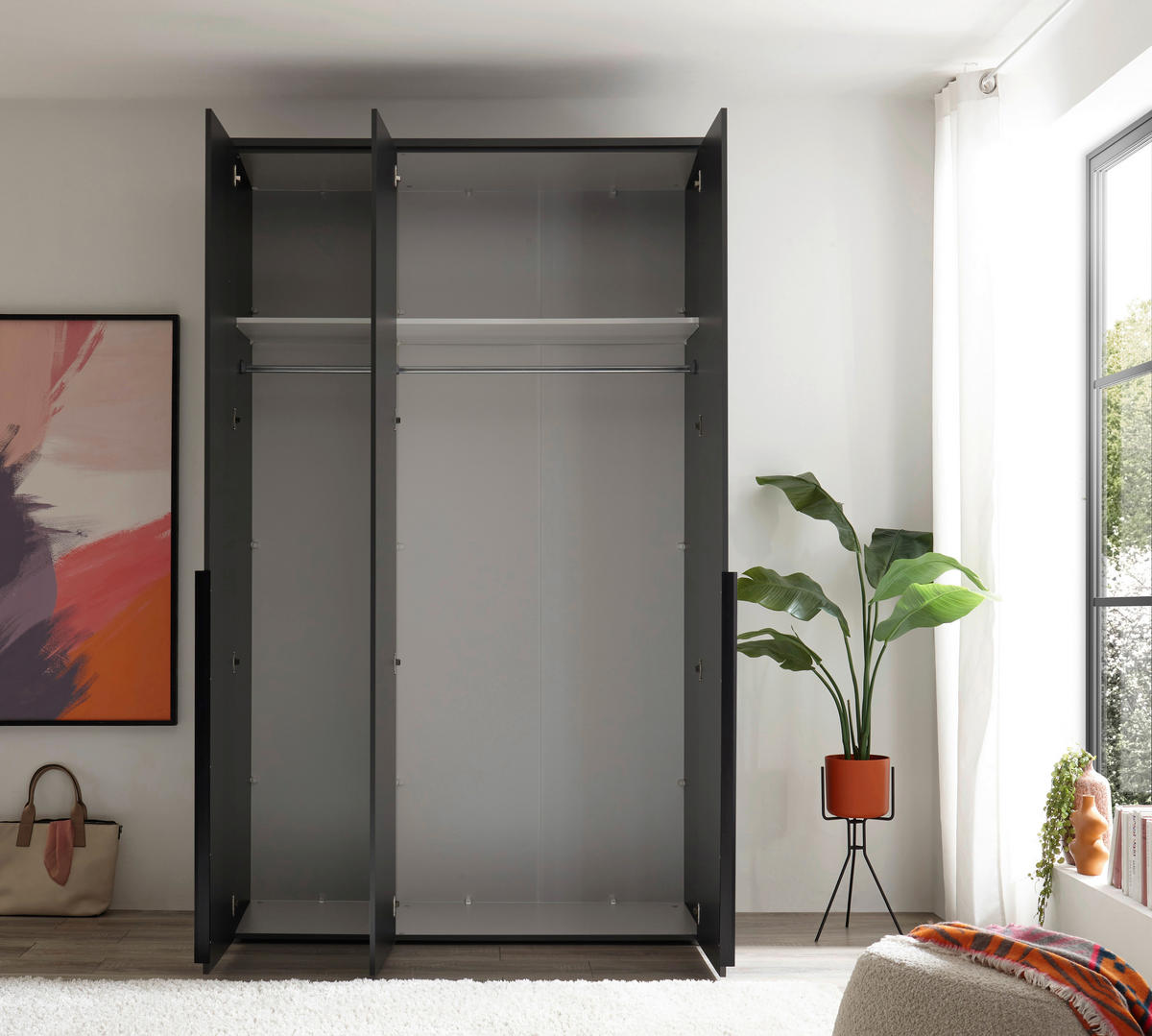 DREHTÜRENSCHRANK 135/225/52 cm 3-türig Graphitfarben  - Graphitfarben/Schwarz, MODERN, Holzwerkstoff/Kunststoff (135/225/52cm) - MID.YOU