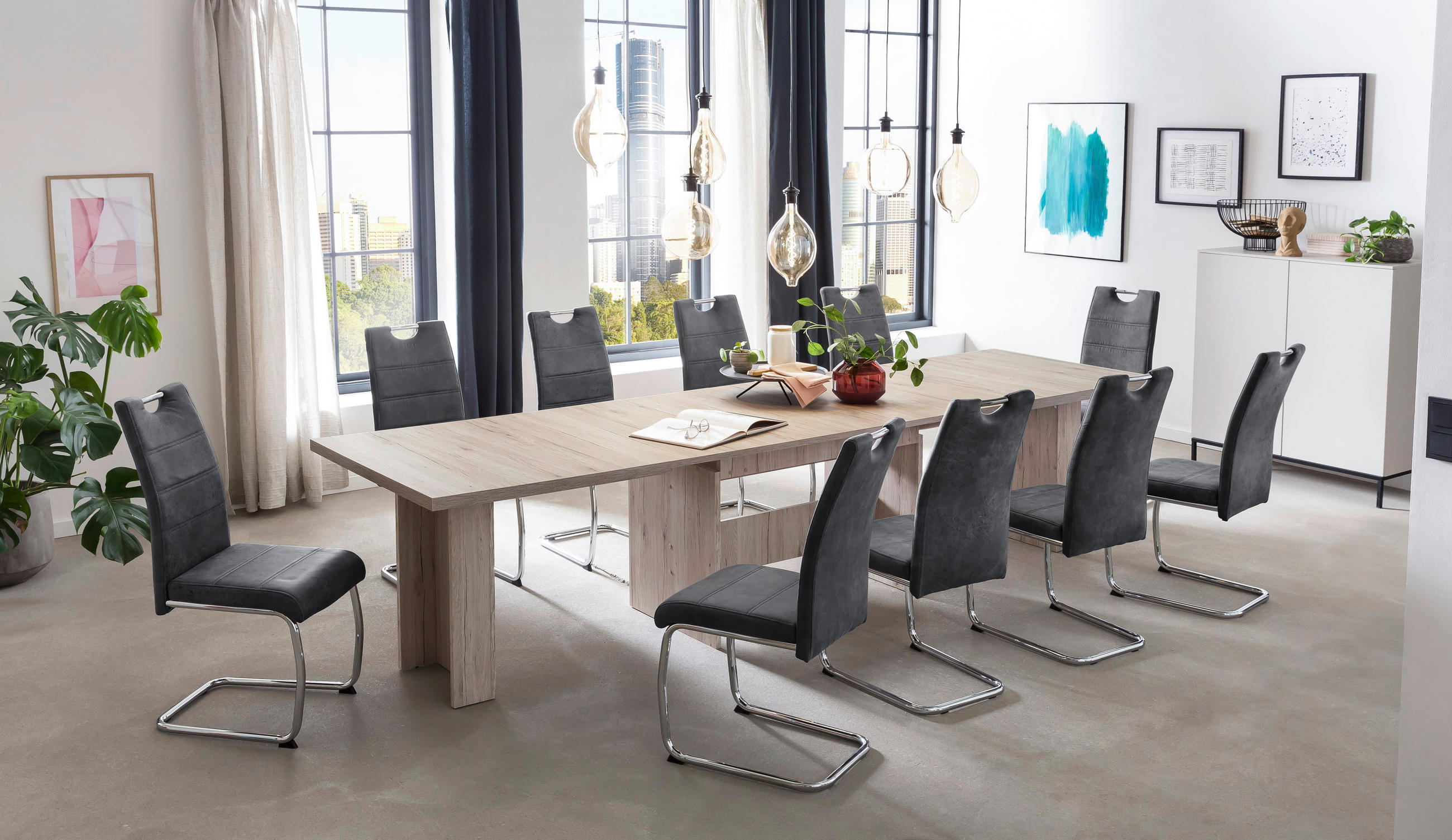 P & B Tischgruppe Anthrazit, Eiche 160-320x76x90 cm