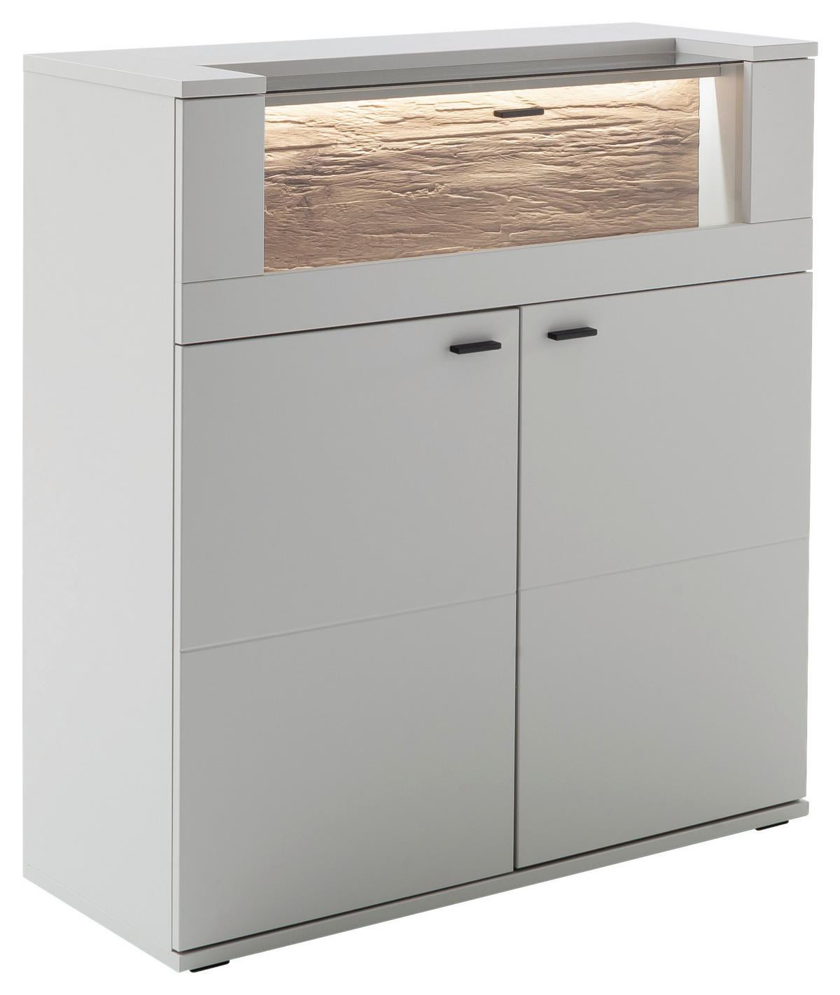 HIGHBOARD Weiß, Eichefarben  110/118/44 cm  - Eichefarben/Anthrazit, Design, Glas/Holzwerkstoff (110/118/44cm) - Stylife