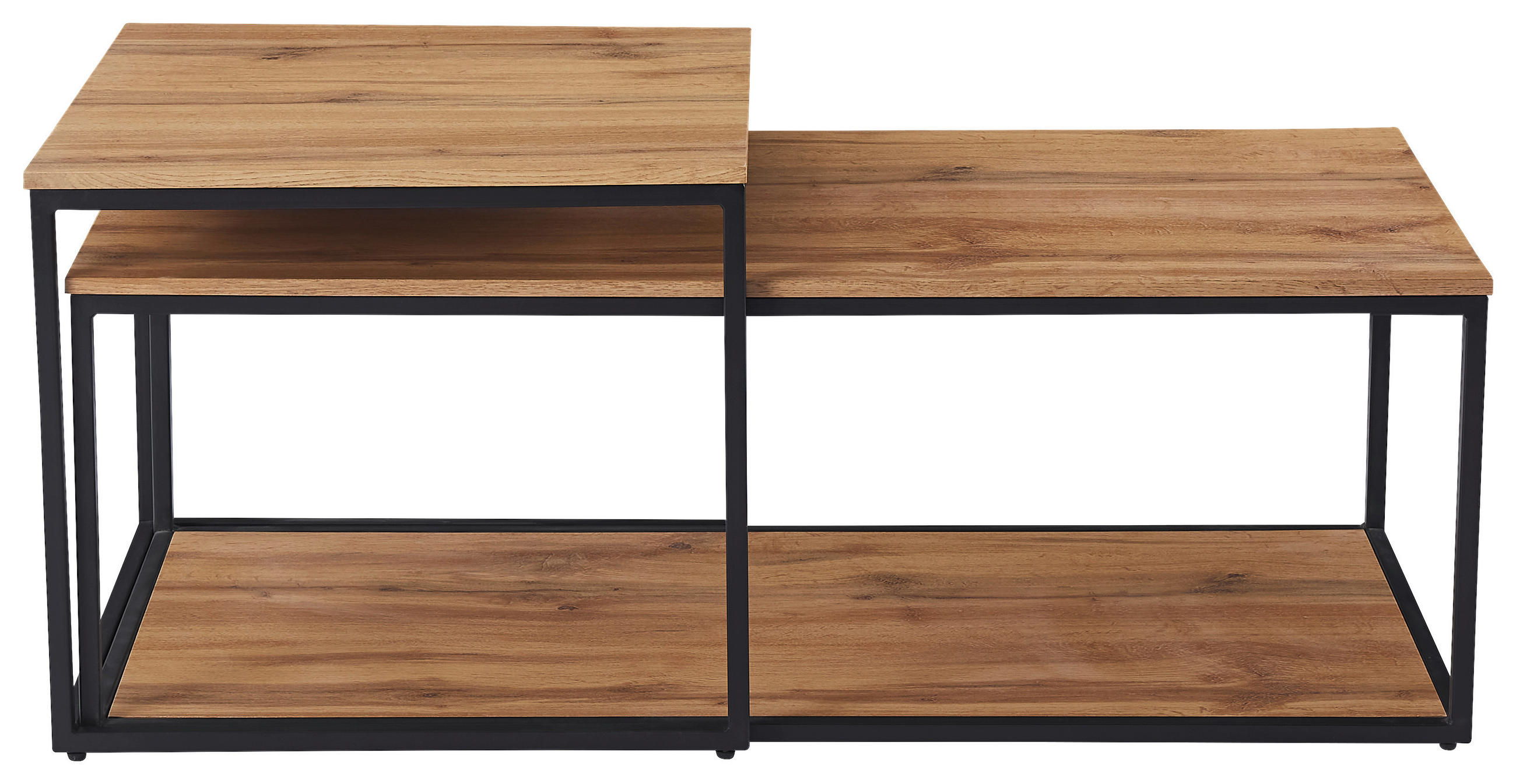COUCHTISCHSET 50-100/55-50/53-35 cm rechteckig Eichefarben  - Eichefarben/Schwarz, Design, Holzwerkstoff/Metall (50-100/55-50/53-35cm) - Ti'me