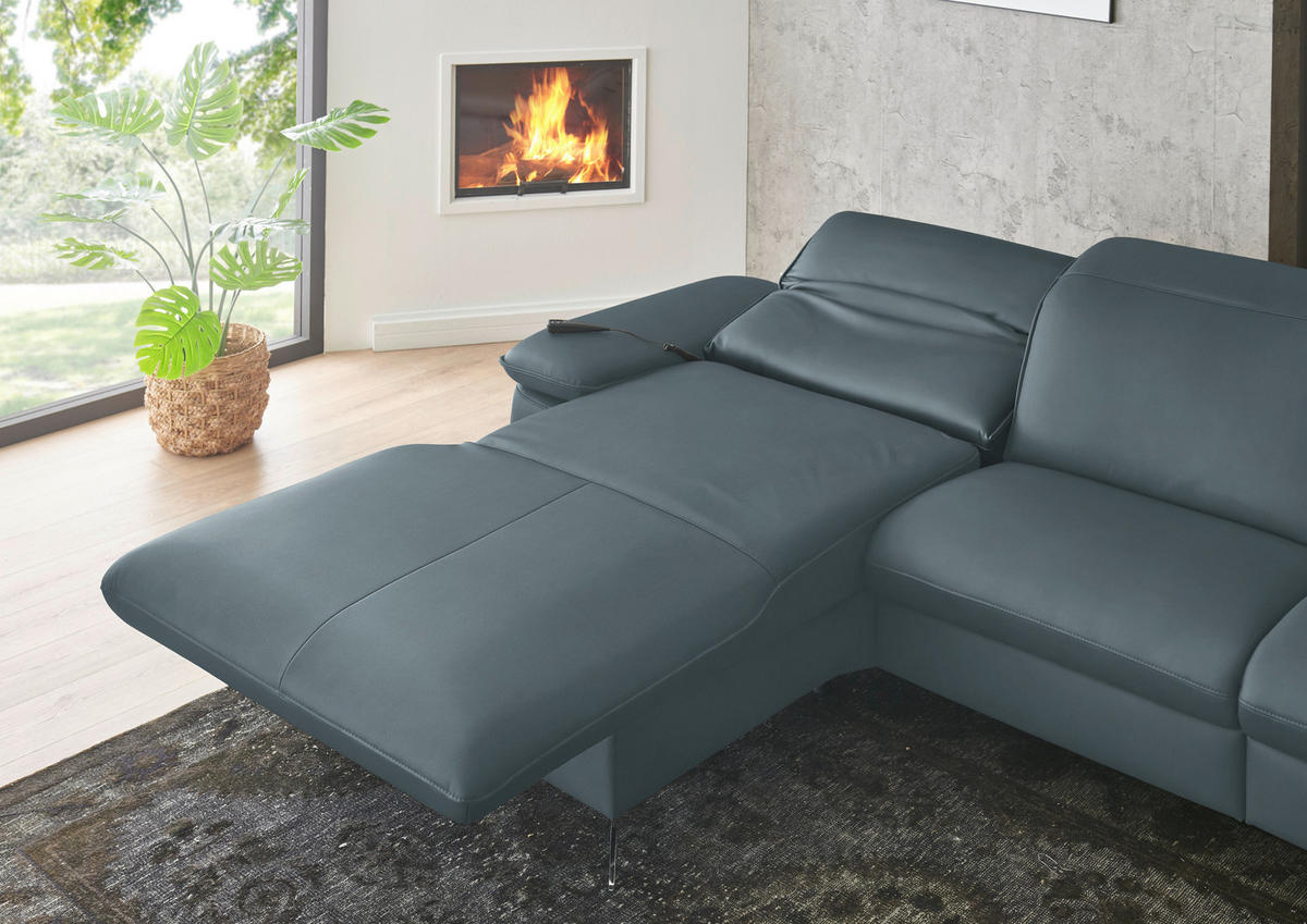 ECKSOFA  Echtleder Blaugrau  - Blaugrau/Schwarz, Design, Leder/Metall (169/307cm) - Beldomo Premium