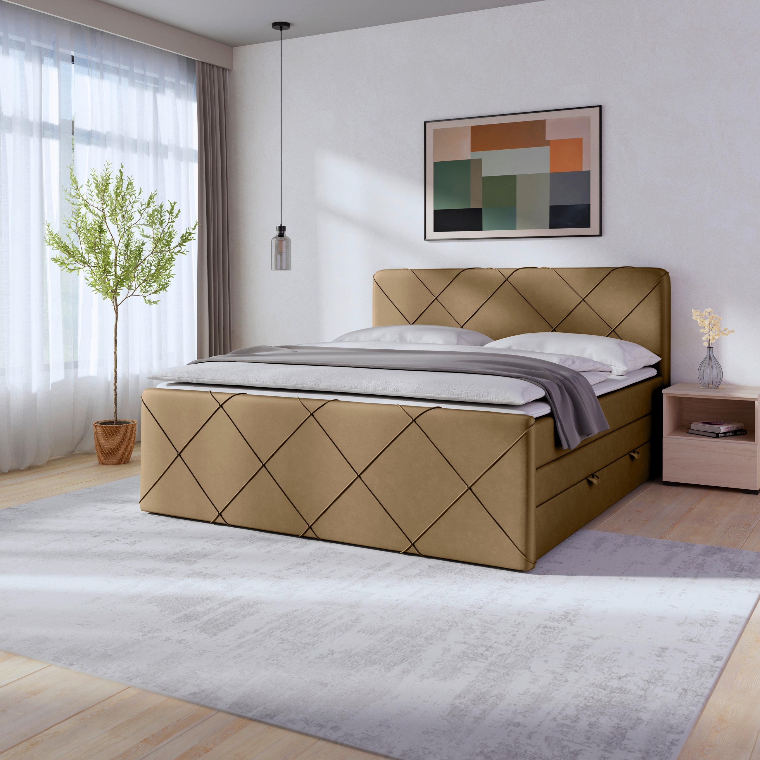 BOXSPRINGBETT 180/200 cm  in Beige  - Beige/Schwarz, Modern, Holz/Kunststoff (180/200cm) - MID.YOU