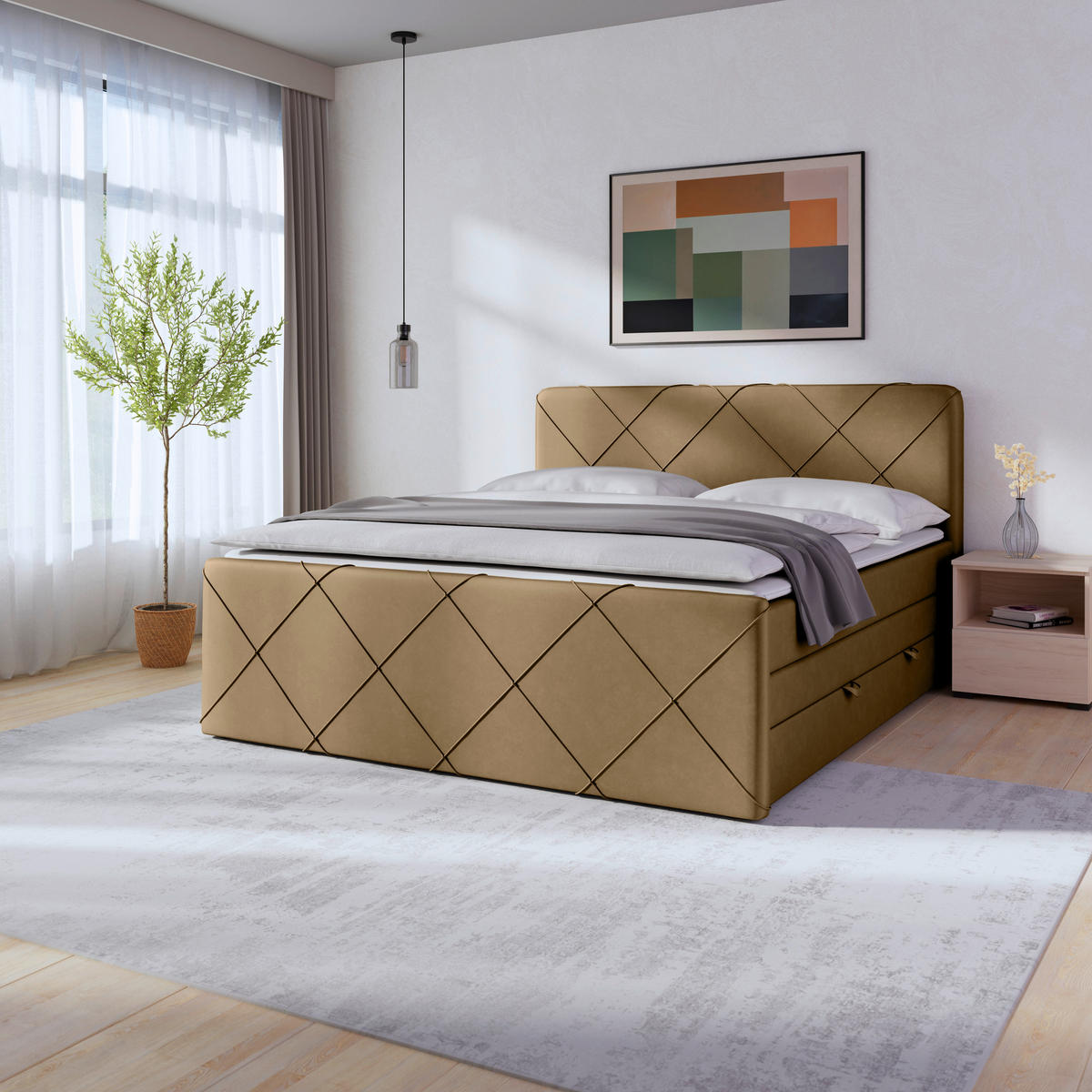 BOXSPRINGBETT 180/200 cm  in Beige  - Beige/Schwarz, Modern, Holz/Kunststoff (180/200cm) - MID.YOU