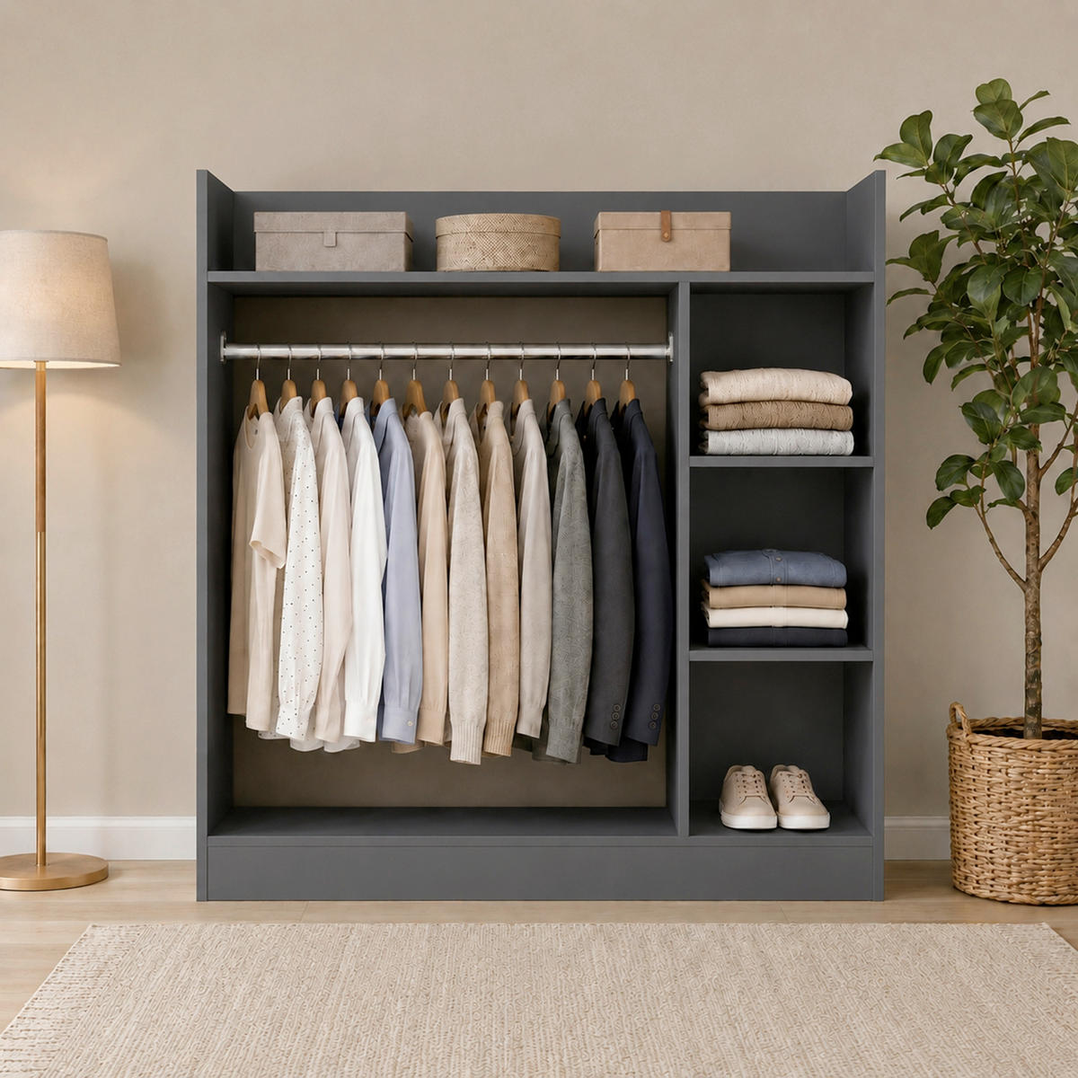 ODPRTA OMARA ZA OBLAČILA - antracit, Moderno, kovina/leseni material (118/115/35cm) - Livetastic
