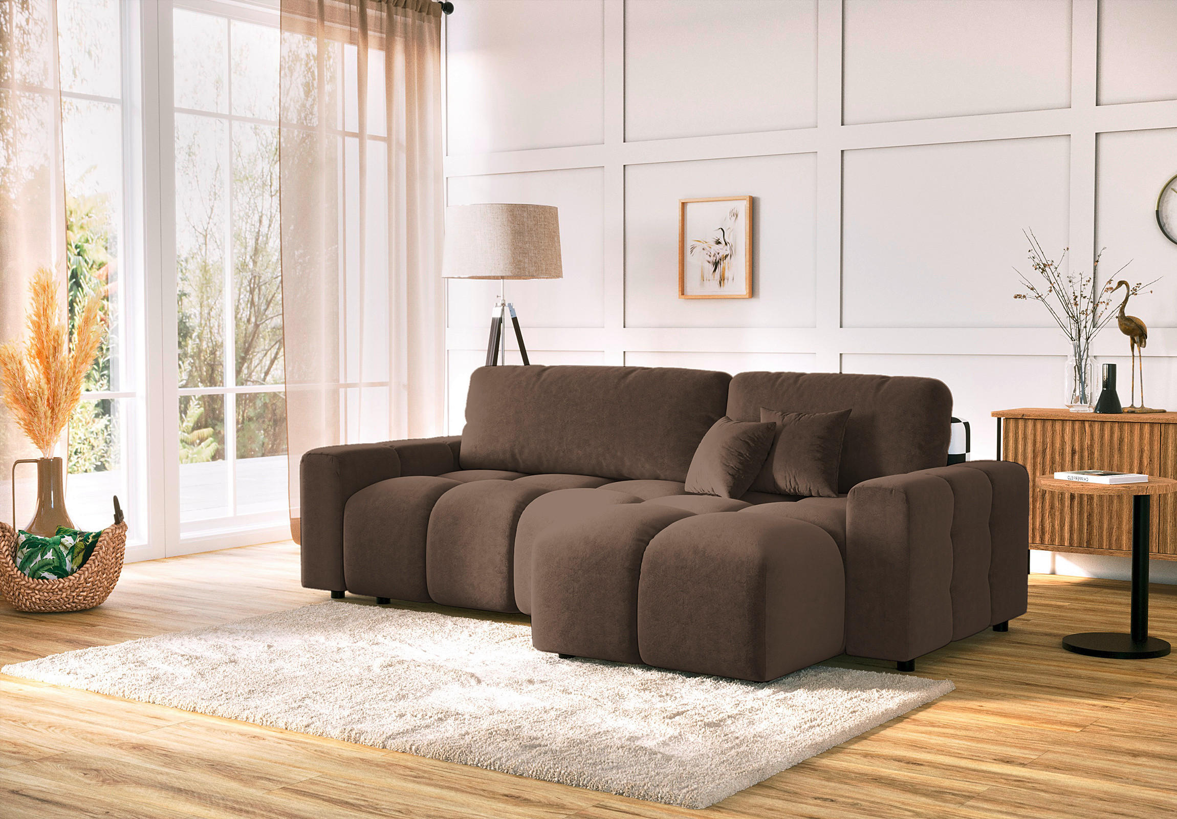ECKSOFA Luki Graubraun Mikrofaser  - Graubraun/Schwarz, Design, Kunststoff/Textil (233/142cm) - Livetastic