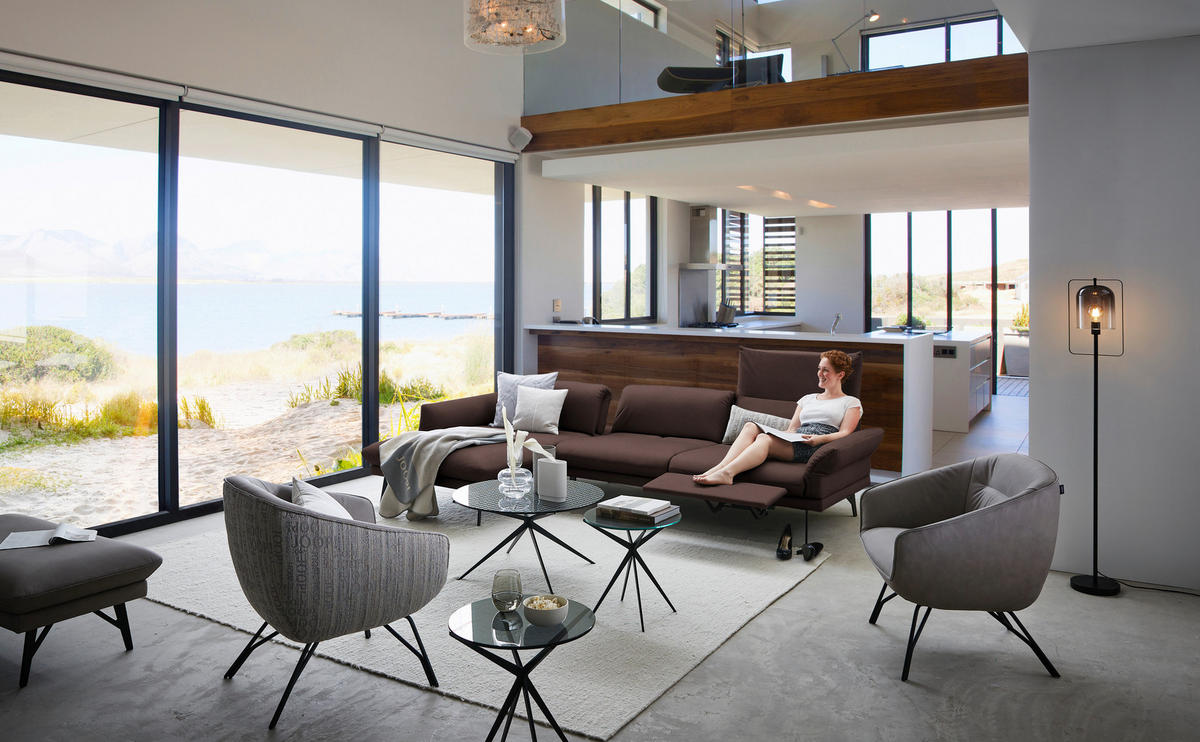 ECKSOFA Posh in Echtleder Braun  173/308 cm  - Anthrazit/Braun, Design, Leder/Metall (173/308cm) - Joop!