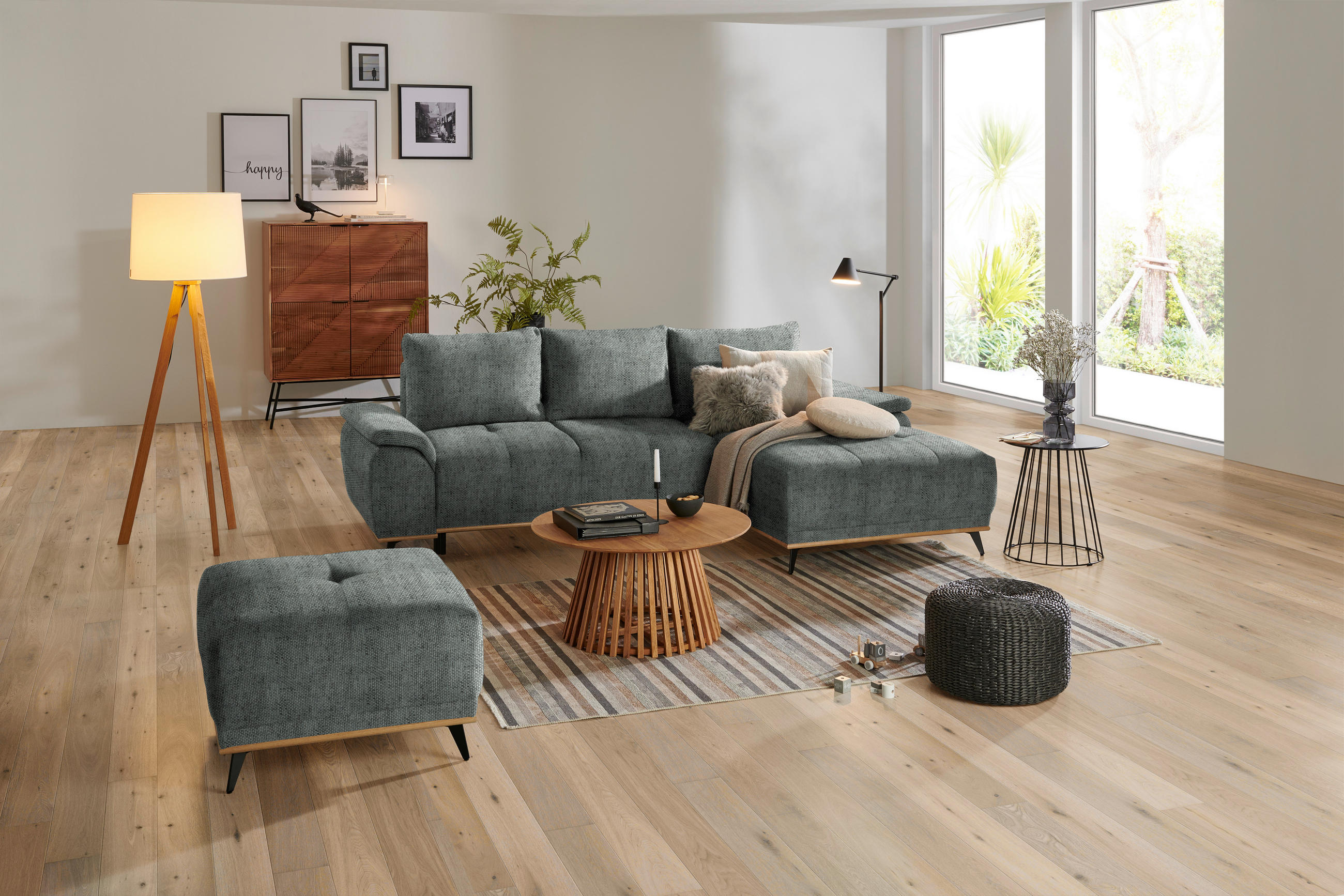 HOCKER in Textil Dunkelgrau  - Dunkelgrau/Schwarz, Modern, Holz/Textil (73/47/73cm) - home24