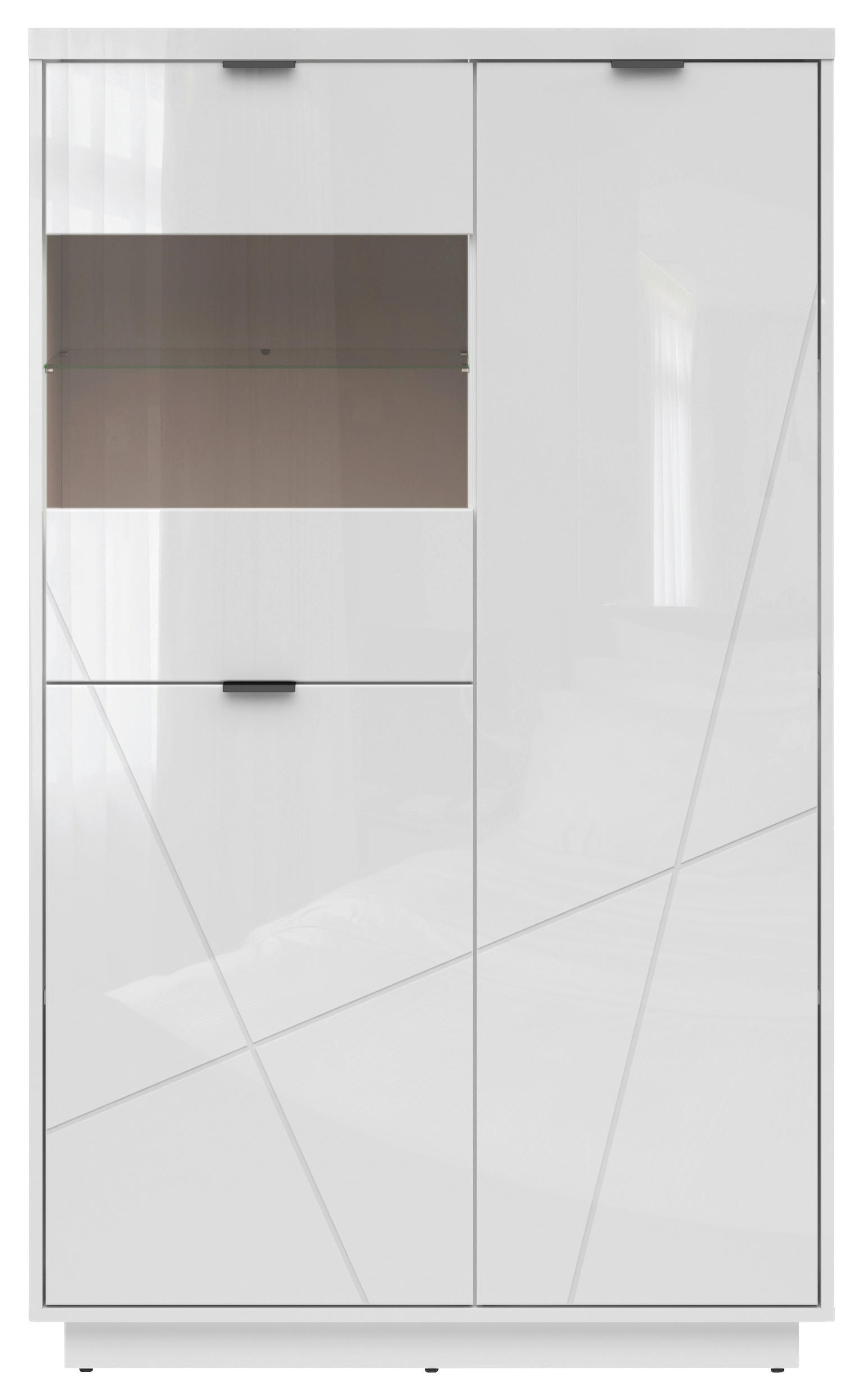VITRINE in Weiß, Weiß Hochglanz  - Weiß Hochglanz/Schwarz, Design, Glas/Holzwerkstoff (94/157/42,5cm)