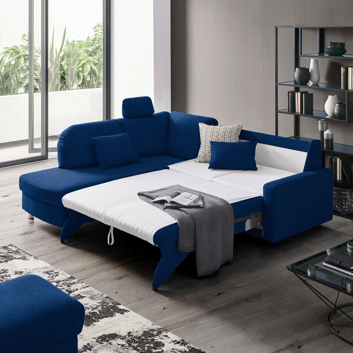 ECKSOFA in Chenille Dunkelblau  208/227 cm  - Alufarben/Dunkelblau, KONVENTIONELL, Textil/Metall (208/227cm) - Sedda