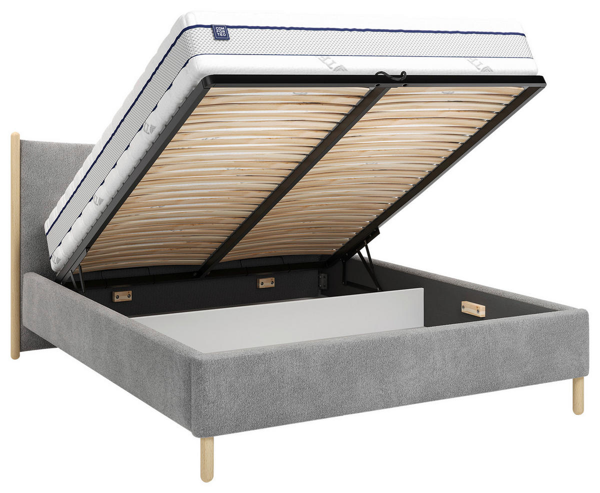 POLSTERBETT 180/200 cm,  in Anthrazit, gepolstertes Kopfteil, Lattenrost, Bettkasten,  - Anthrazit/Buchefarben, MODERN, Holz/Holzwerkstoff (180/200cm) - MID.YOU