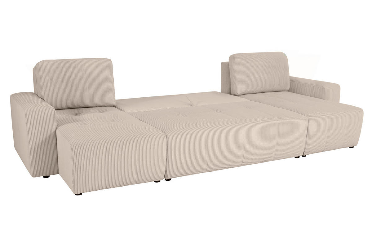 Wohnlandschaft inkl. Funktion Beige Cord  - Beige/Schwarz, KONVENTIONELL, Textil (146/317/146cm) - Xora