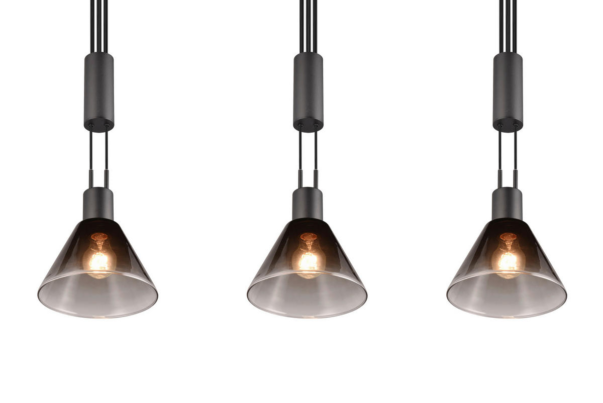 HÄNGLAMPA Stanley 95/19/160 cm  - grå/svart, Design, metall/glas (95/19/160cm) - Trio Leuchten