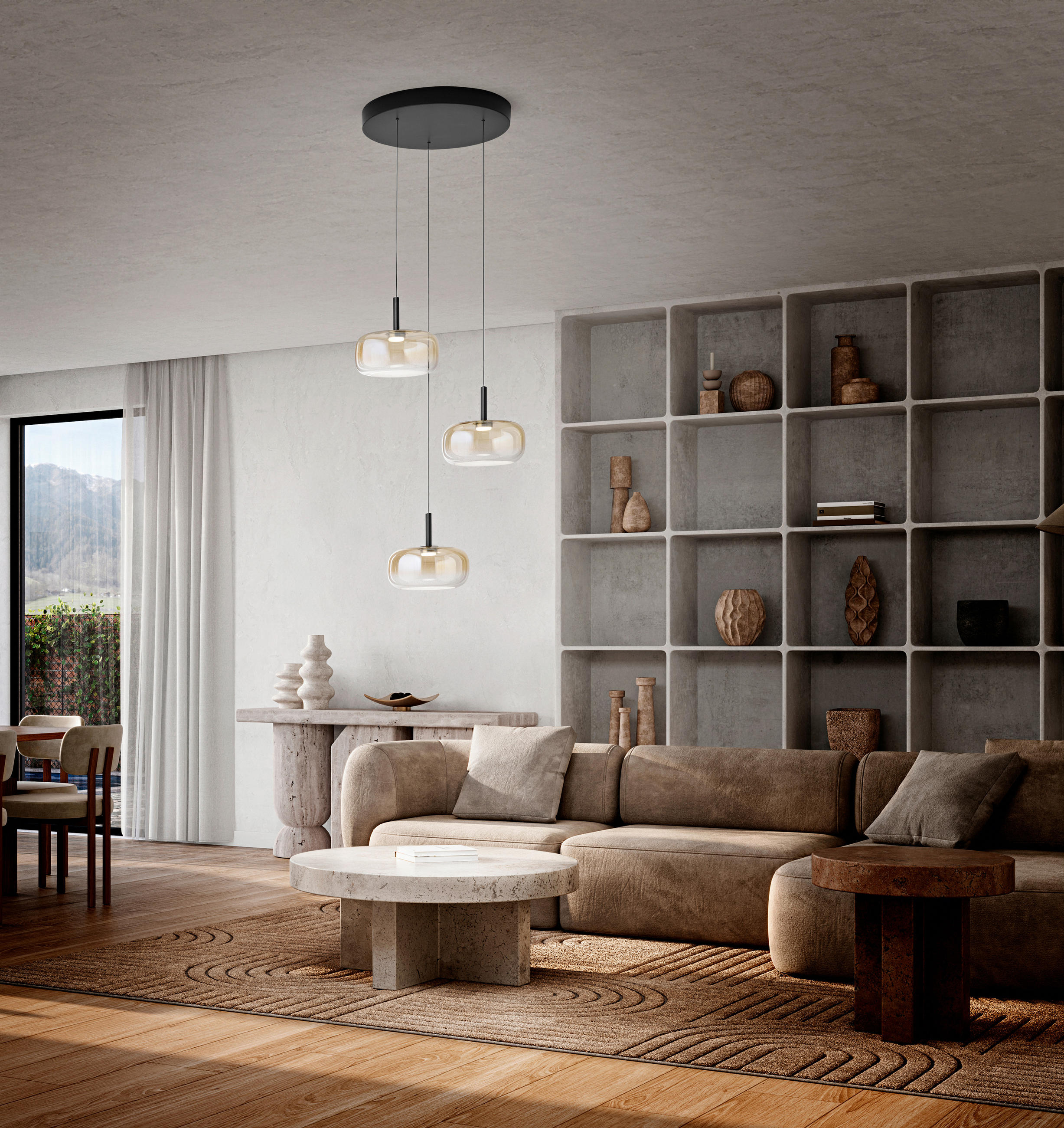 LED-PENDELLEUCHTE Devero 45/200 cm   - Cognac, Design, Glas/Metall (45/200cm) - Fabas Luce