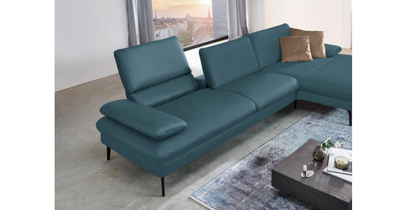 ECKSOFA in Echtleder Blau  - Blau/Schwarz, Design, Leder/Metall (325/157cm) - Dieter Knoll