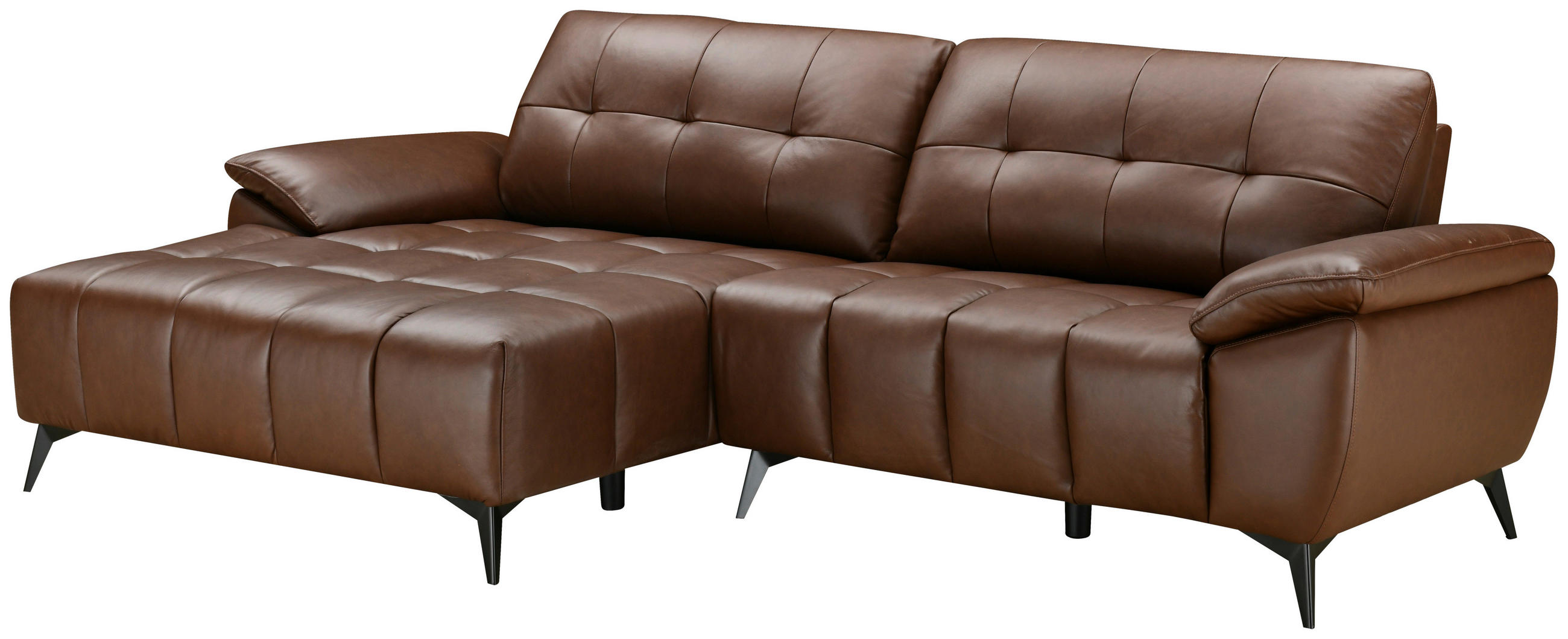ECKSOFA Braun Echtleder Lederlook  - Schwarz/Braun, Design, Leder/Textil (266/86/120cm) - MID.YOU