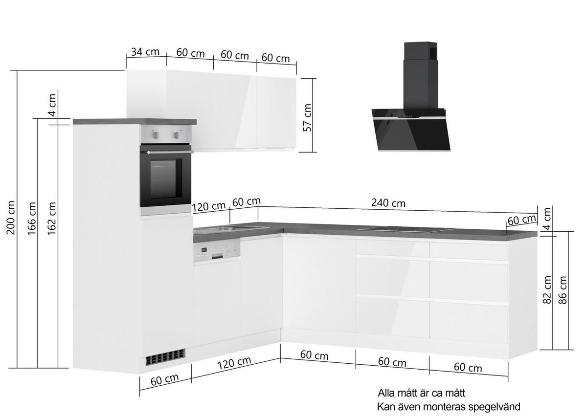 HÖRNKÖK 240/240 cm  i vit, ek Wotan, vit högglans  - vit/ek Wotan, Lifestyle, trämaterial (240/240cm) - Held