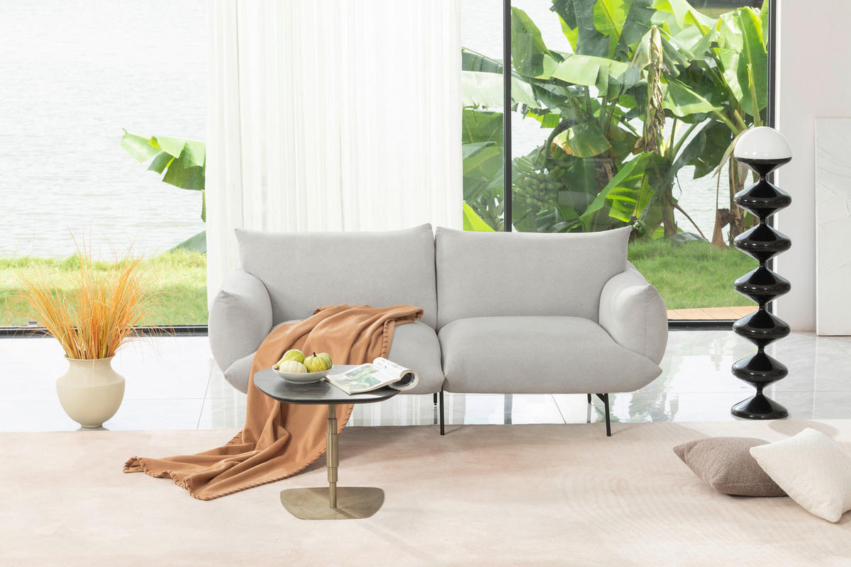 SOFA Mikrofaser Creme  - Creme/Schwarz, Trend, Textil/Metall (185/77/83cm) - P & B
