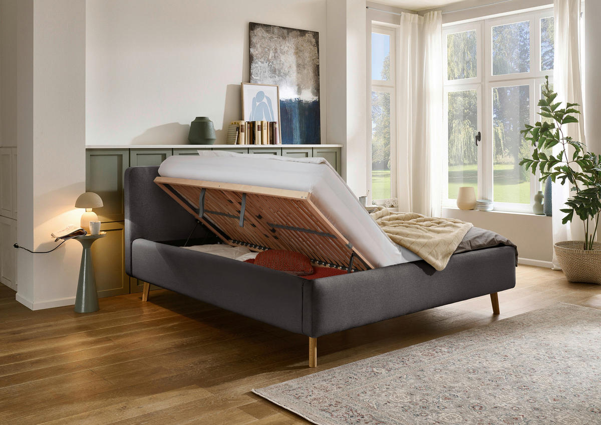 POLSTERBETT 180/200 cm  in Anthrazit  - Eichefarben/Birkefarben, Design, Holz/Textil (180/200cm) - Xora
