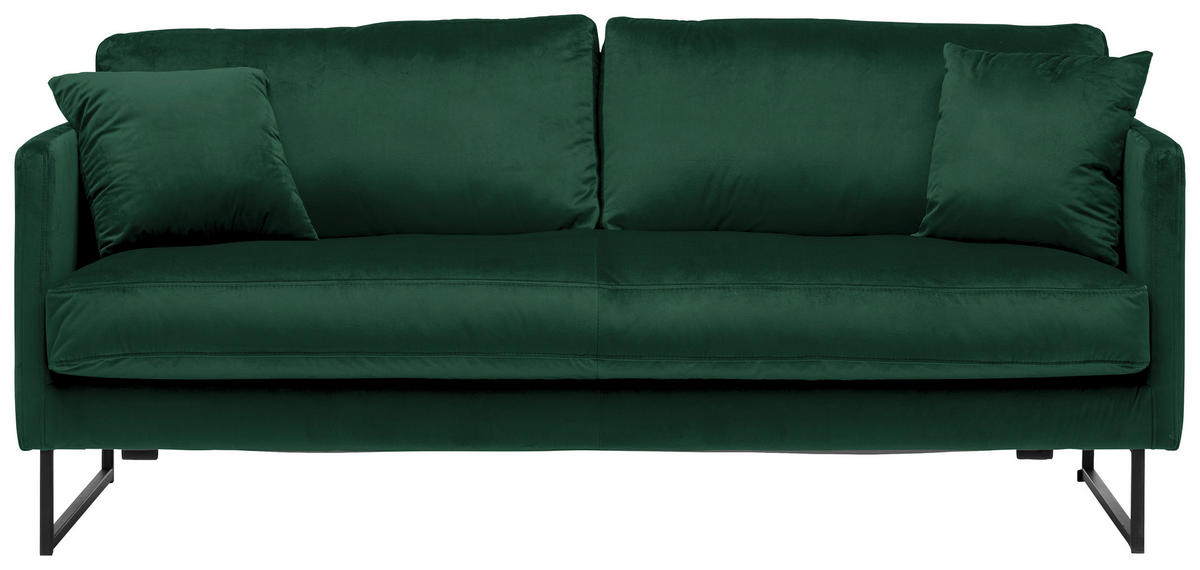 2,5-SITS SOFFA i sammet mörkgrön  - svart/mörkgrön, Design, metall/textil (180/78/84cm) - Carryhome