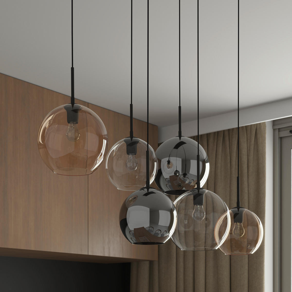 HÄNGELEUCHTE Amelie 97,5/42,5/150 cm   - Klar/Bernsteinfarben, Basics, Glas/Metall (97,5/42,5/150cm) - Novel