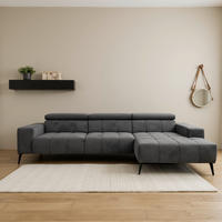 ECKSOFA TRENTO Dunkelgrau Mikrofaser  - Dunkelgrau/Schwarz, MODERN, Textil/Metall (287/175cm) - MID.YOU